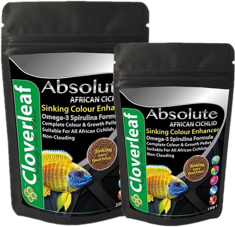 Cloverleaf Absolute African Cichlid 54% Protein Colour Enhancing Sinking Pellets Food 350g